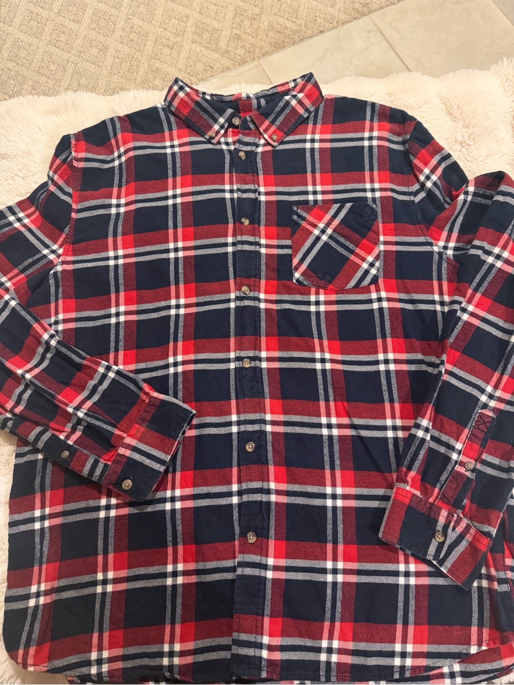H&M Red Navy and White Plaid Button-Down Shirt